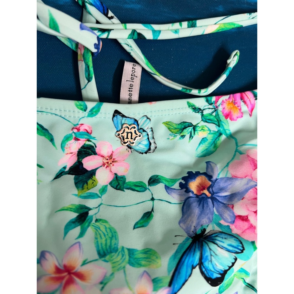 ☀️Nanette Lepore Floral Butterfly Ruffle Triangle Bikini Set Mint Green Size 8 - Picture 7 of 11